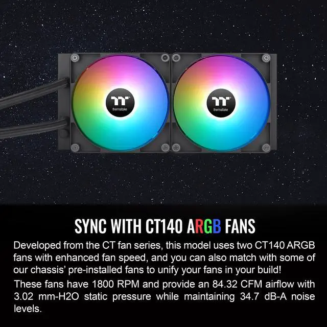 Alt view image 11 of 12 - Thermaltake TH280 ARGB Sync V2 CPU Liquid Cooler/AlO Liquid Cooling /Fan 140mm*2/PWM 500~2000 RPM/Mirror Waterblock/MB ARGB Sync Control, CL-W375-PL14SW-A