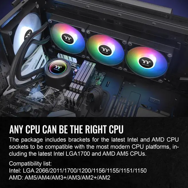 Alt view image 6 of 6 - Thermaltake TH360 ARGB Sync V2 CPU Liquid Cooler/AlO Liquid Cooling /Fan 120mm*3/PWM 500~2000 RPM/Mirror Waterblock/MB ARGB Sync Control, CL-W362-PL12SW-A