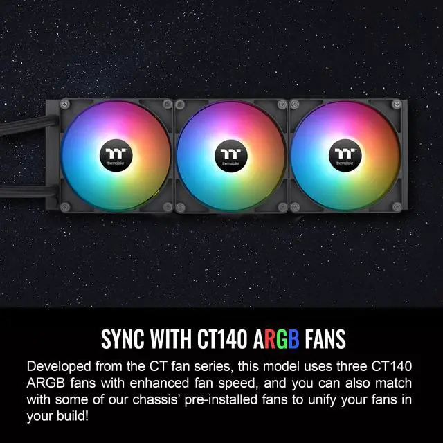 Alt view image 5 of 6 - Thermaltake TH420 ARGB Sync V2 CPU Liquid Cooler/AlO Liquid Cooling/Fan 140mm*3/PWM 500~2000 RPM/Mirror Waterblock/MB ARGB Sync Control, CL-W376-PL14SW-A