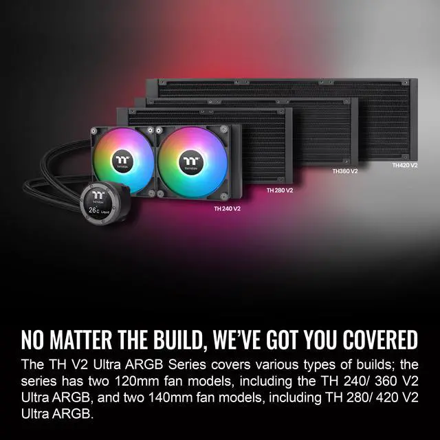 Alt view image 3 of 6 - Thermaltake TH240 V2 Ultra ARGB Sync/AlO Liquid Cooler /ARGB Fan 120*2/PWM 500~1500rpm/Water Block 2.1" LCD/Black, CL-W383-PL12SW-A