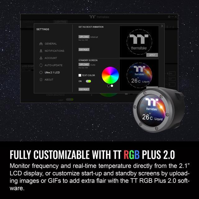 Alt view image 5 of 6 - Thermaltake TH240 V2 Ultra ARGB Sync/AlO Liquid Cooler /ARGB Fan 120*2/PWM 500~1500rpm/Water Block 2.1" LCD/Black, CL-W383-PL12SW-A