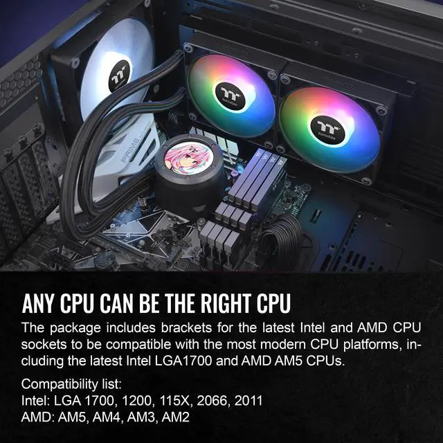 Alt view image 6 of 6 - Thermaltake TH240 V2 Ultra ARGB Sync/AlO Liquid Cooler /ARGB Fan 120*2/PWM 500~1500rpm/Water Block 2.1" LCD/Black, CL-W383-PL12SW-A