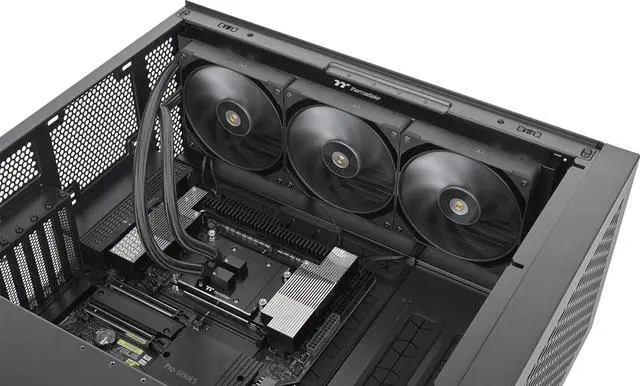 Alt view image 6 of 7 - Thermaltake AW360 Liquid Cooler; Intel LGA 4677 - AMD sTR5/SP6; 360mm Radiator; 3x120mm 500~2000rpm PWM Toughfan Pro; Nickel-Plated Copper Block; Black; CL-W450-PL12BL-A
