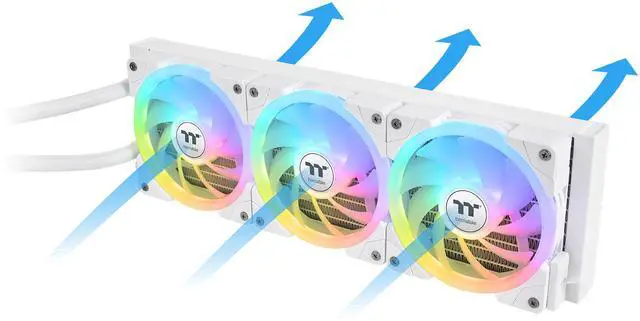 Alt view image 4 of 7 - Thermaltake MAGFloe 360 Ultra CPU Liquid Cooler/ Intel&AMD Compatible/ 3x120mm 500~2000rpm SWAFAN EX/ 360mm Radiator/ MAGForce 2.0/ 3.95" Square LCD/ Swappable Fan Blades/ Snow/ CL-W433-PL12SW-A