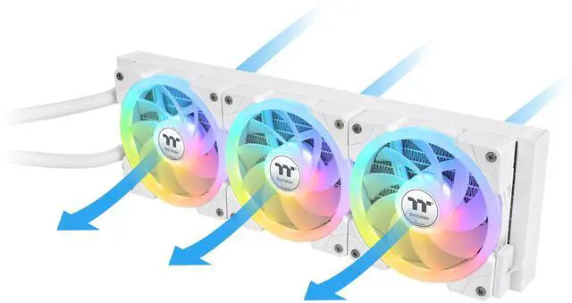 Alt view image 5 of 7 - Thermaltake MAGFloe 360 Ultra CPU Liquid Cooler/ Intel&AMD Compatible/ 3x120mm 500~2000rpm SWAFAN EX/ 360mm Radiator/ MAGForce 2.0/ 3.95" Square LCD/ Swappable Fan Blades/ Snow/ CL-W433-PL12SW-A