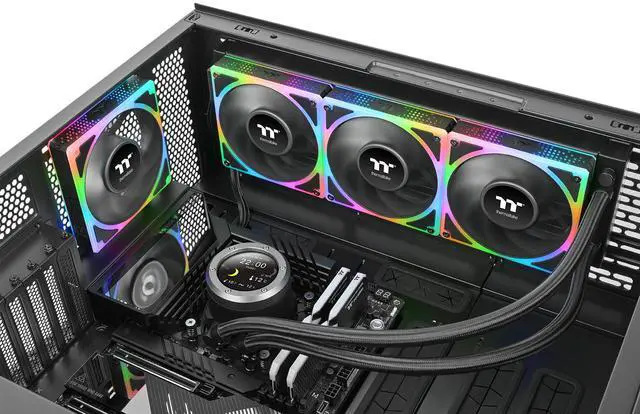 Alt view image 9 of 9 - Thermaltake Toughfan EX 140 ARGB Sync; 140mm; PWM 500~2000 RPM; MagForce 2.0; 3.04mm-H2O Static Pressure; Airflow 94.43 CFM; Hydraulic Bearing; 5V 3-Pin Motherboard Sync; 3-Pack; Black; CL-F212-PL14SW-A