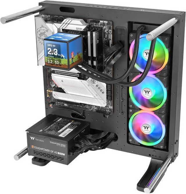 Alt view image 5 of 7 - Thermaltake MINECUBE 360 Ultra CPU Liquid Cooler; Intel/AMD Compatible; 3x120mm 500~2000rpm SWAFAN EX ARGB; 360mm Radiator; MAGForce 2.0. 4x 3.95" TFT LCD Screens; Swappable Fan Blades; TT LCD Screen Control; Black; CL-W481-PL12SW-A