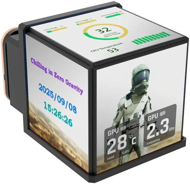 Alt view image 6 of 7 - Thermaltake MINECUBE 360 Ultra CPU Liquid Cooler; Intel/AMD Compatible; 3x120mm 500~2000rpm SWAFAN EX ARGB; 360mm Radiator; MAGForce 2.0. 4x 3.95" TFT LCD Screens; Swappable Fan Blades; TT LCD Screen Control; Black; CL-W481-PL12SW-A