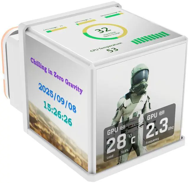 Alt view image 5 of 7 - Thermaltake MINECUBE 360 Ultra CPU Liquid Cooler; Intel/AMD Compatible; 3x120mm 500~2000rpm SWAFAN EX ARGB; 360mm Radiator; MAGForce 2.0. 4x 3.95" TFT LCD Screens; Swappable Fan Blades; TT LCD Screen Control; Snow; CL-W482-PL12SW-A