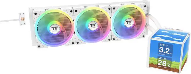 Main image of Thermaltake MINECUBE 360 Ultra CPU Liquid Cooler; Intel/AMD Compatible; 3x120mm 500~2000rpm SWAFAN EX ARGB; 360mm Radiator; MAGForce 2.0. 4x 3.95" TFT LCD Screens; Swappable Fan Blades; TT LCD Screen Control; Snow; CL-W482-PL12SW-A