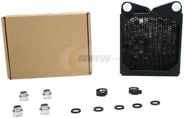 Alt view image 4 of 4 - Swiftech MCR120-QP-STACK 120mm radiator, Stackable, Black, with screws, snap-rivets and (4) custom short barb fittings