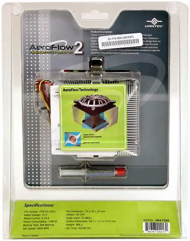 Alt view image 2 of 2 - Vantec AeroFlow 2 70mm Cooling Fan With Copper Core and 4-way Aluminum Fins for Socket 7/370/A(462) - Model VA4-7245