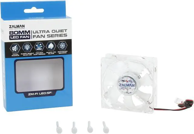 Alt view image 5 of 5 - Zalman Ultra Quiet Fan Series F1 LED (SF) 80mm case fan w/ Shark-fin blade, Blue LED, Long Life (EBR) bearing, minimal noise and vibration, comes with silicon mounting pins.