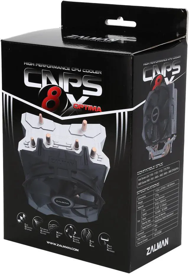 Alt view image 6 of 6 - ZALMAN CNPS8X Optima 100mm Long Life Bearing HIGH PERFORMANCE CPU COOLER
