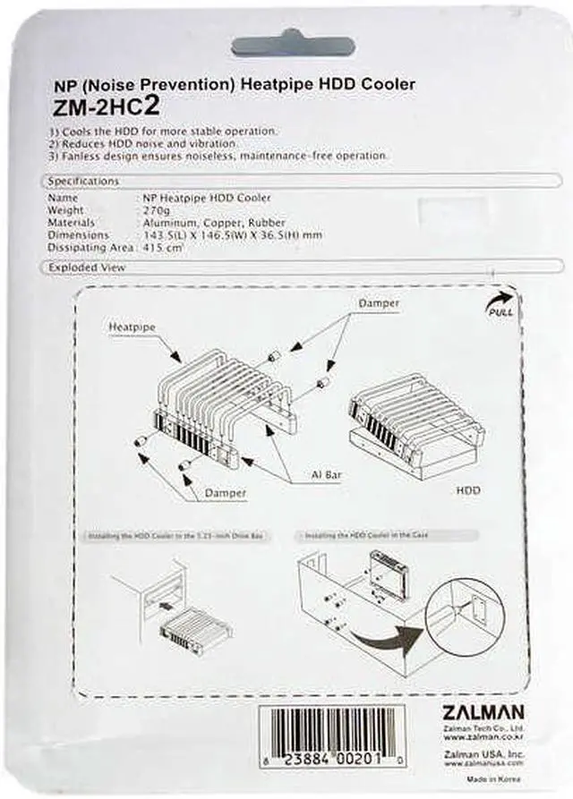 Alt view image 3 of 3 - ZALMAN ZM-2HC2 Aluminum, Copper, Rubber NP(Noise Prevention) Heatpipe HDD Cooler