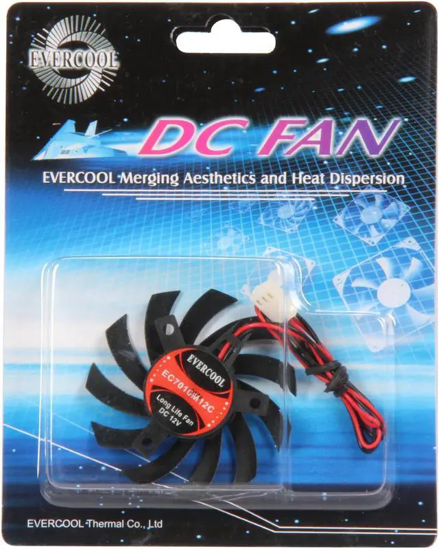 Alt view image 5 of 5 - Evercool VC-EC7010M12C-B 70x70x10mm Video Card Cooling Fan