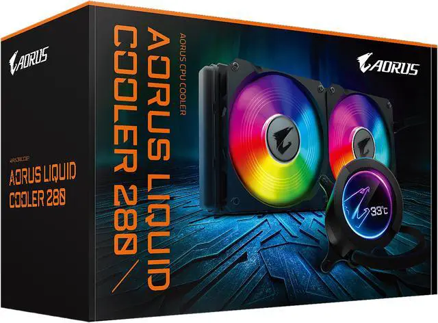 Alt view image 6 of 6 - AORUS RGB Liquid Cooler 280, 280mm Radiator, Dual 140mm Windforce PWM Fans, Customizable Full Color LCD Display, Advanced RGB Lighting and Control, Intel 115X/2066, AMD AM4, TR4