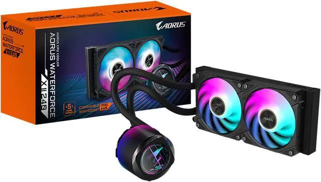 Alt view image 5 of 5 - AORUS WATERFORCE X II 240 Liquid CPU Cooler, 240mm Radiator with 2x 120mm low noise ARGB Fans, compatible with Intel LGA1700, 1851 and AMD AM5(GP-AORUS WATERFORCE X II 240)