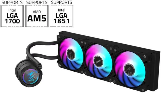 Main image of AORUS WATERFORCE II 360 Liquid CPU Cooler, 360mm Radiator with 3x120mm low noise ARGB Fans, compatible with Intel LGA1700, 1851 and AMD AM5 (GP-AORUS WATERFORCE II 360 G2)