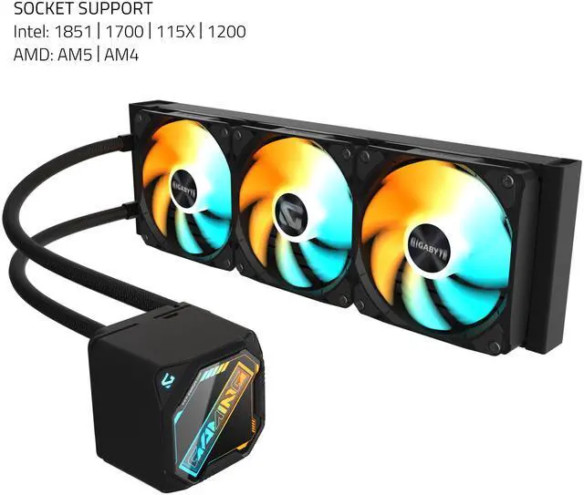 Alt view image 6 of 6 - GIGABYTE GAMING 360 liquid CPU Cooler, 360mm Radiator with 3x 120mm low noise ARGB Fans, compatible with Intel LGA 1851, 1700, 115X, 1200, and AMD AM5, AM4 (GP-GIGABYTE GME 360)