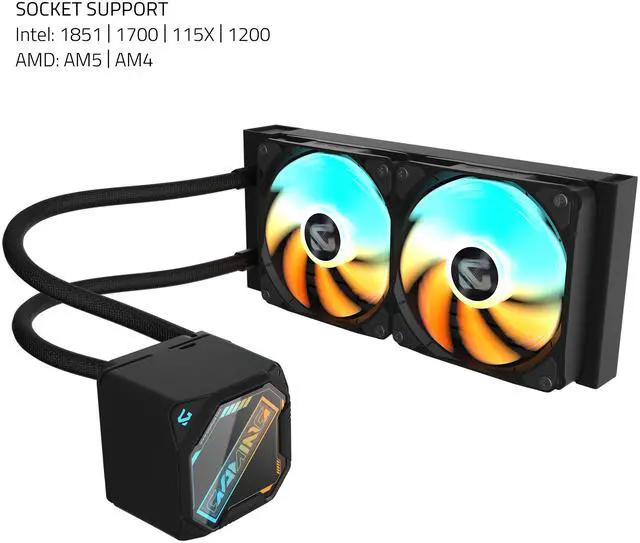 Alt view image 6 of 8 - GIGABYTE GAMING 240 liquid CPU Cooler, 240mm Radiator with 2x 120mm low noise ARGB Fans, compatible with Intel LGA 1851, 1700, 115X, 1200, and AMD AM5, AM4 (GIGABYTE GAMING 240)