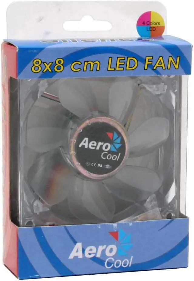 Alt view image 5 of 5 - AeroCool AeroQuadro 4CB 80mm Orange / Blue / Yellow / Green LED Case Cooling Fan