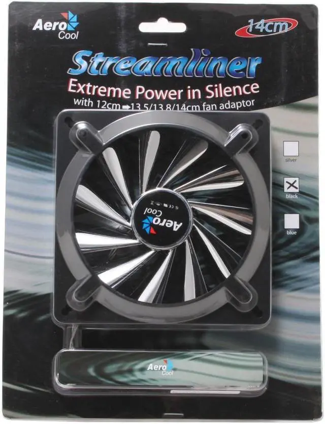 Alt view image 4 of 4 - AeroCool Streamliner-Black 140mm Blue LED Case Cooling Fan