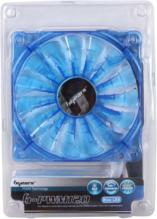 Alt view image 4 of 4 - Bgears b-PWM 120 Translucent Blue with Blue LEDs, 15 Blades 2 Ball Bearing PWM fan with 500 to 2000 RPM, 110 CFM, 37.3dBA