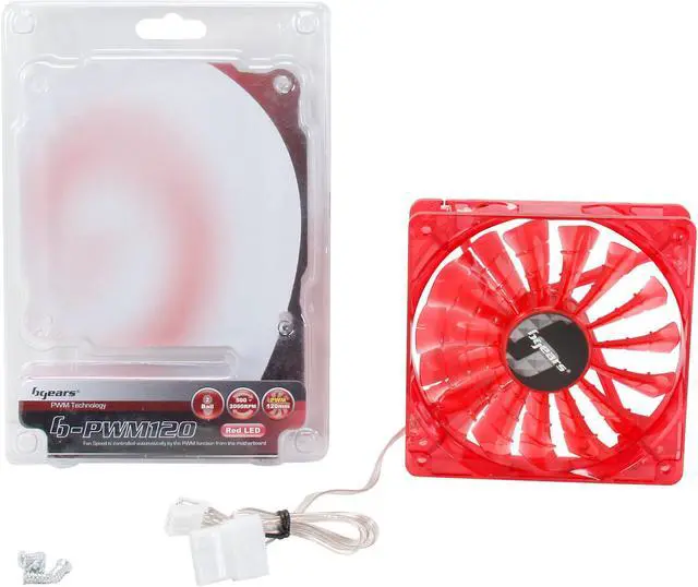 Alt view image 5 of 6 - Bgears b-PWM 120 Translucent Red with Red LEDs, 15 Blades 2 Ball Bearing PWM fan with 500 to 2000 RPM, 110 CFM, 37.3dBA