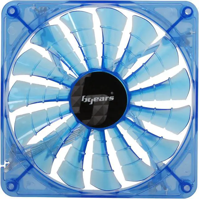 Alt view image 2 of 5 - Bgears b-PWM 140 Translucent Blue with Blue LEDs, 15 Blades 2 Ball Bearing PWM fan with 500 to 1800 RPM, 110 CFM, 35.8dBA