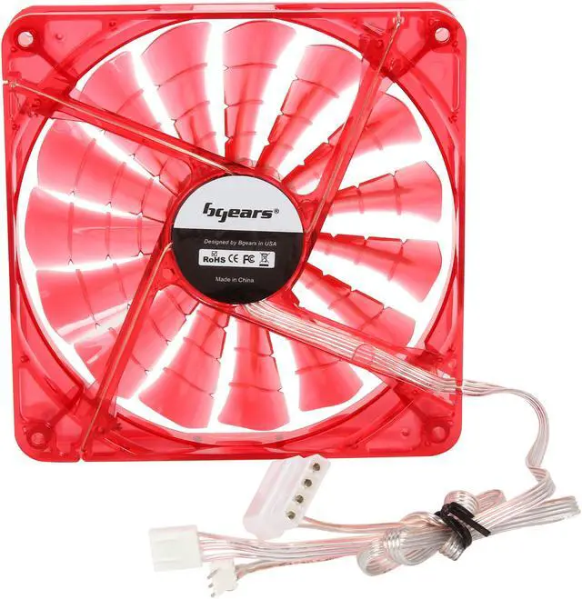 Alt view image 3 of 4 - Bgears b-PWM 140 Translucent Red with Red LEDs, 15 Blades 2 Ball Bearing PWM fan with 500 to 1800 RPM, 110 CFM, 35.8dBA