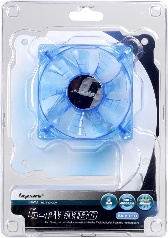 Alt view image 7 of 6 - Bgears b-PWM 80 Translucent Blue with Blue LEDs, 2 ball Bearing PWM fan with  500 to 4000RPM, 78CFM, 37dba