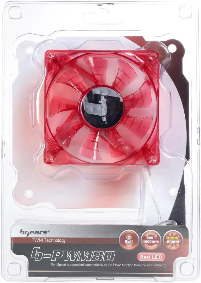 Alt view image 6 of 6 - Bgears b-PWM 80 Translucent Red with RED LEDs, 2 ball Bearing PWM fan with 500 to 4000RPM, 78CFM, 37dba