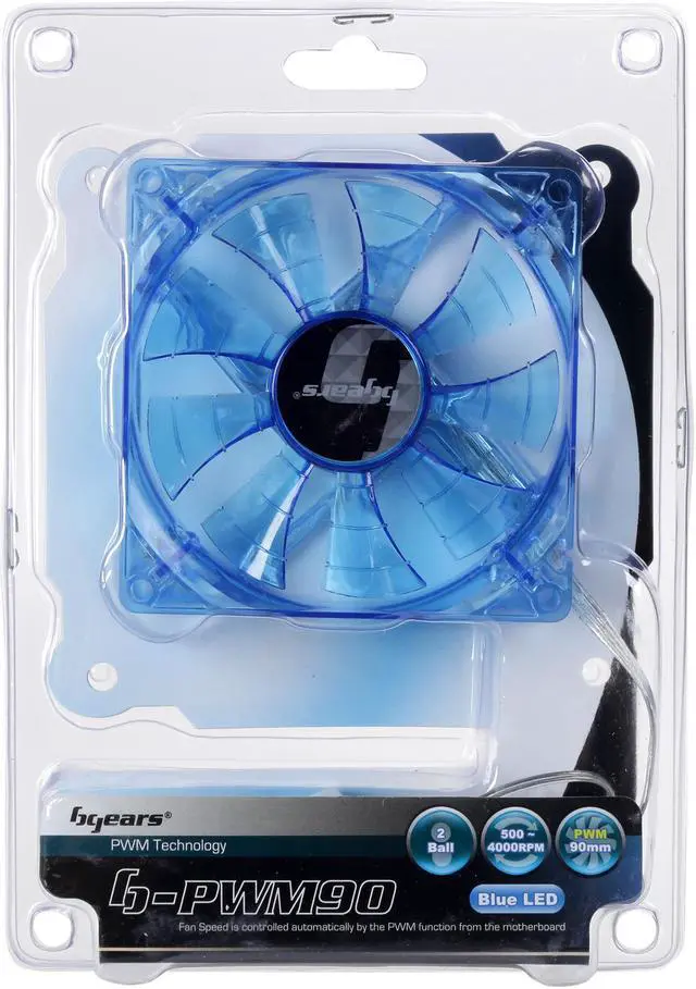 Alt view image 6 of 6 - Bgears b-PWM 90 Translucent Blue with Blue LEDs 2 ball Bearing PWM fan with  500 to 4000RPM, 88CFM, 39dba