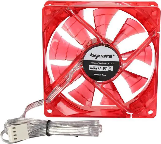Alt view image 5 of 6 - Bgears b-PWM 90 Translucent Red with Red LEDs, 2 ball Bearing PWM fan with 500 to 4000RPM, 88CFM, 39dba
