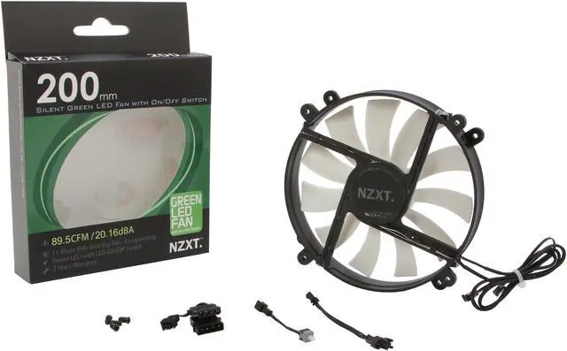 Alt view image 5 of 5 - NZXT FS-200RB-GLED 200mm SILENT Green LED Fan with ON/OFF Switch