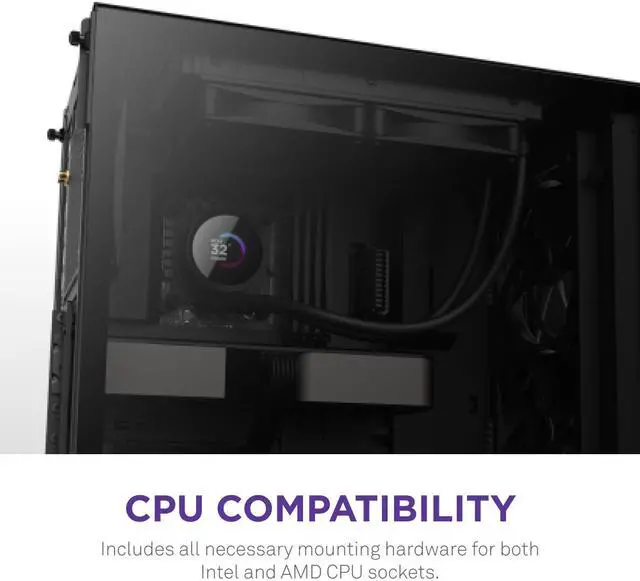 Alt view image 8 of 8 - NZXT Kraken 240mm - RL-KN240-B1 – AIO CPU Liquid Cooler - LCD Display - 2 x F120P Static Pressure Fan Radiator Fans LGA 1851/1700 / AM5 Compatible