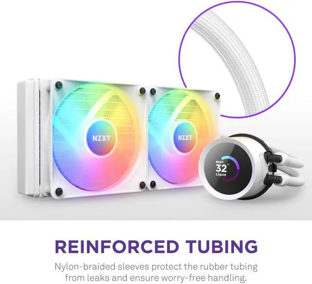 Alt view image 7 of 8 - NZXT Kraken RGB 240mm - RL-KR240-W1- AIO RGB CPU Liquid Cooler - LCD Display - 2 x F120RGB Core Fans Radiator Fans White LGA 1851 / AM5 Compatible