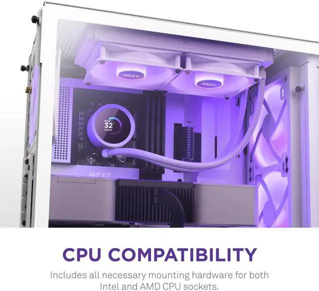 Alt view image 8 of 8 - NZXT Kraken RGB 240mm - RL-KR240-W1- AIO RGB CPU Liquid Cooler - LCD Display - 2 x F120RGB Core Fans Radiator Fans White LGA 1851 / AM5 Compatible