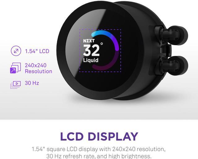 Alt view image 2 of 7 - NZXT Kraken RGB 240mm - RL-KR240-B1 - AIO RGB CPU Liquid Cooler - LCD Display - 2 x F120RGB Core Fans Radiator Fans Black LGA 1700 / AM5 Compatible