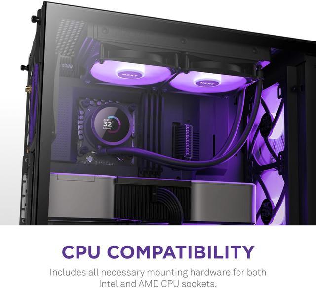 Alt view image 7 of 7 - NZXT Kraken RGB 240mm - RL-KR240-B1 - AIO RGB CPU Liquid Cooler - LCD Display - 2 x F120RGB Core Fans Radiator Fans Black LGA 1700 / AM5 Compatible