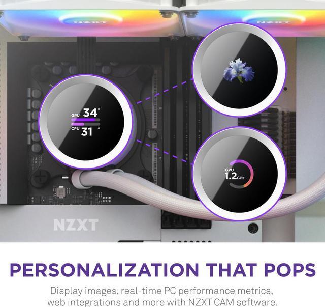 Alt view image 2 of 8 - NZXT Kraken RGB 280mm - RL-KR280-W1- AIO RGB CPU Liquid Cooler - LCD Display - 2 x F140RGB Core Fans Radiator Fans White LGA 1700 / AM5 Compatible