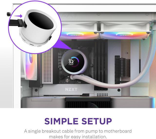 Alt view image 6 of 8 - NZXT Kraken RGB 280mm - RL-KR280-W1- AIO RGB CPU Liquid Cooler - LCD Display - 2 x F140RGB Core Fans Radiator Fans White LGA 1700 / AM5 Compatible