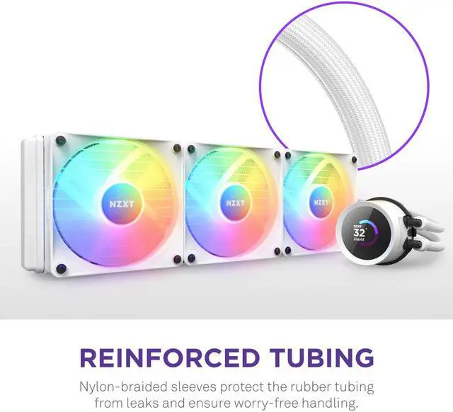 Alt view image 7 of 8 - NZXT Kraken RGB 360mm - RL-KR360-W1 - AIO RGB CPU Liquid Cooler - LCD Display - 3 x F120RGB Core Fans Radiator Fans White LGA 1851/1700 & AMD AM5 Compatible