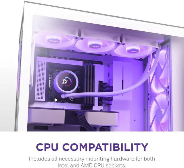 Alt view image 8 of 8 - NZXT Kraken RGB 360mm - RL-KR360-W1 - AIO RGB CPU Liquid Cooler - LCD Display - 3 x F120RGB Core Fans Radiator Fans White LGA 1851/1700 & AMD AM5 Compatible