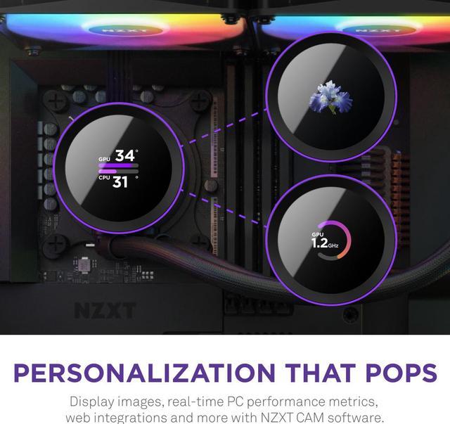 Alt view image 2 of 8 - NZXT Kraken RGB 360mm - RL-KR360-B1- AIO RGB CPU Liquid Cooler - LCD Display - 3 x F120RGB Core Fans Radiator Fans Black LGA 1851/ 1700 / AM5 Compatible
