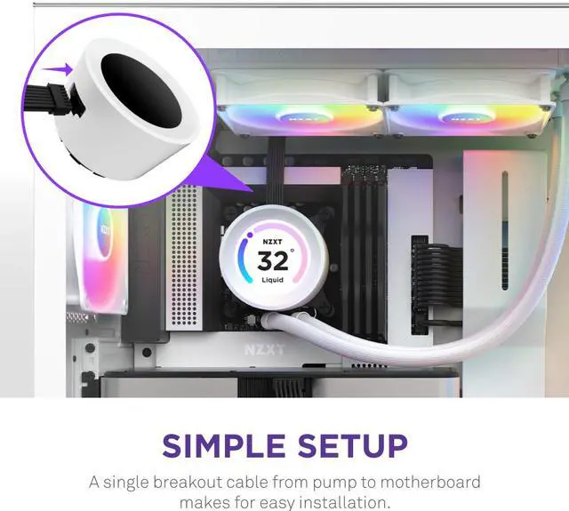 Alt view image 6 of 8 - NZXT Kraken Elite RGB 240mm - RL-KR24E-W1 - RGB AIO CPU Liquid Cooler - Customizable LCD Display - 2 x F120RGB Core Fans Radiator Fans White LGA 1851 / AM5 Compatible