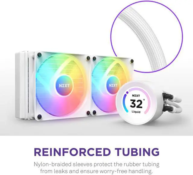 Alt view image 7 of 8 - NZXT Kraken Elite RGB 240mm - RL-KR24E-W1 - RGB AIO CPU Liquid Cooler - Customizable LCD Display - 2 x F120RGB Core Fans Radiator Fans White LGA 1851 / AM5 Compatible