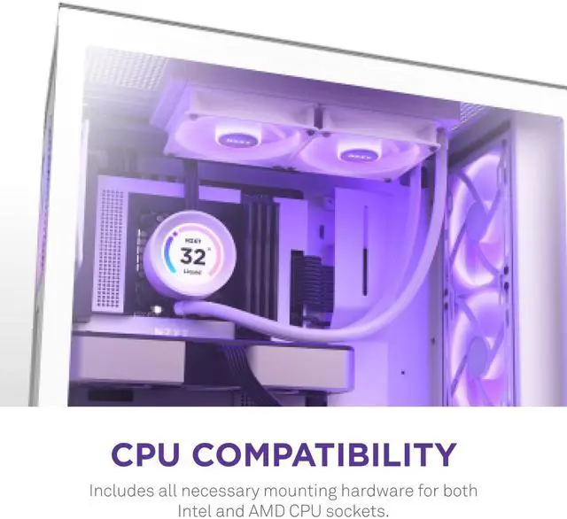 Alt view image 8 of 8 - NZXT Kraken Elite RGB 240mm - RL-KR24E-W1 - RGB AIO CPU Liquid Cooler - Customizable LCD Display - 2 x F120RGB Core Fans Radiator Fans White LGA 1851 / AM5 Compatible