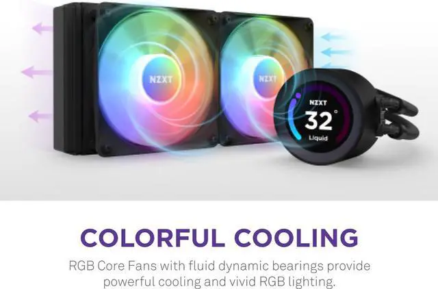 Alt view image 5 of 8 - NZXT Kraken Elite RGB 240mm - RL-KR24E-B1 – RGB AIO CPU Liquid Cooler – Customizable LCD Display - 2 x F120RGB Core Fans Radiator Fans Black LGA 1700 / AM5 Compatible